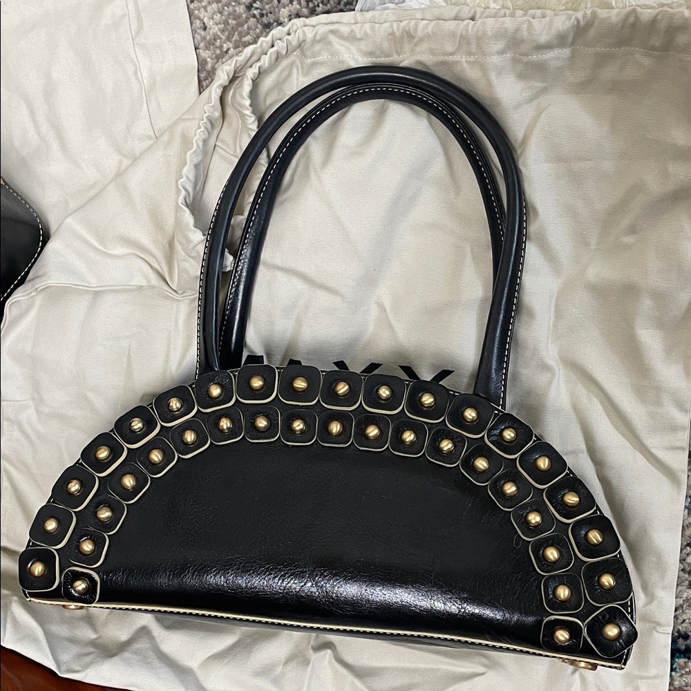Maxx New York Leather Black Gold stud brass ball Studded Shoulder Bags